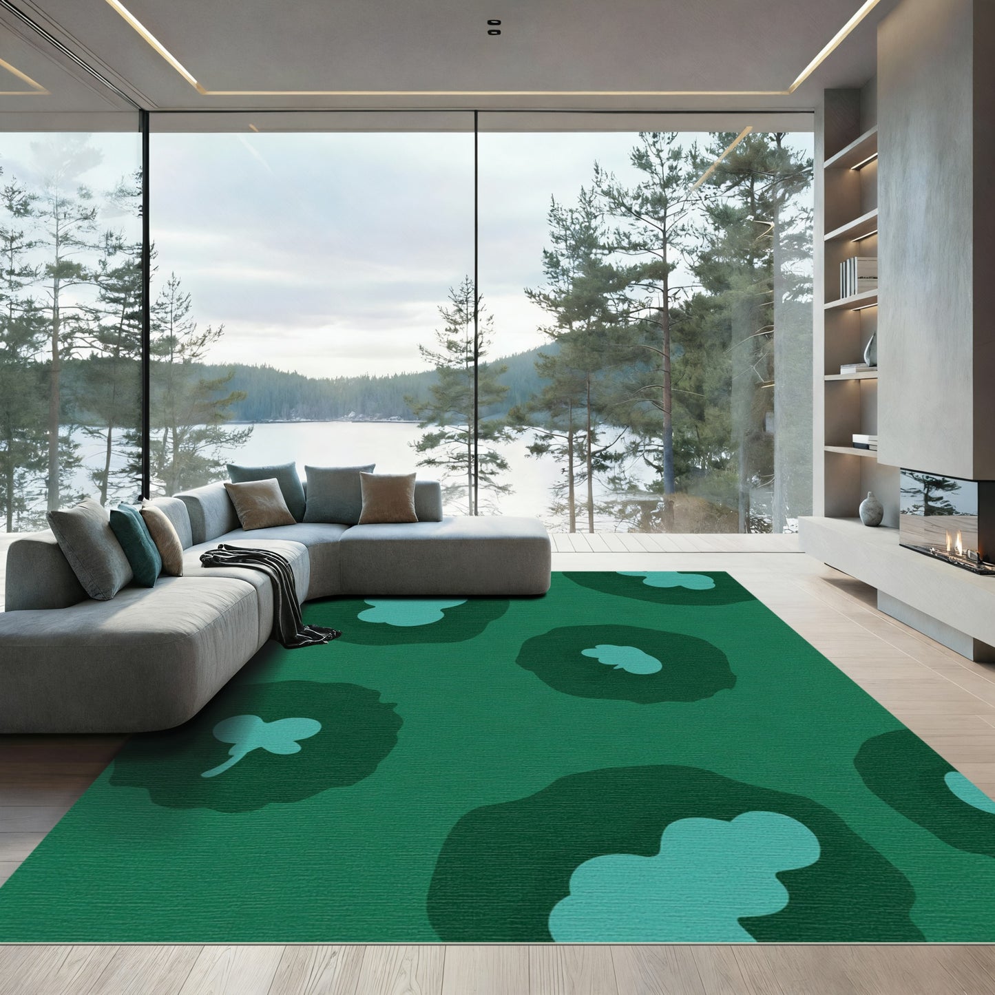 Teal Clover Bloom Organic Rug