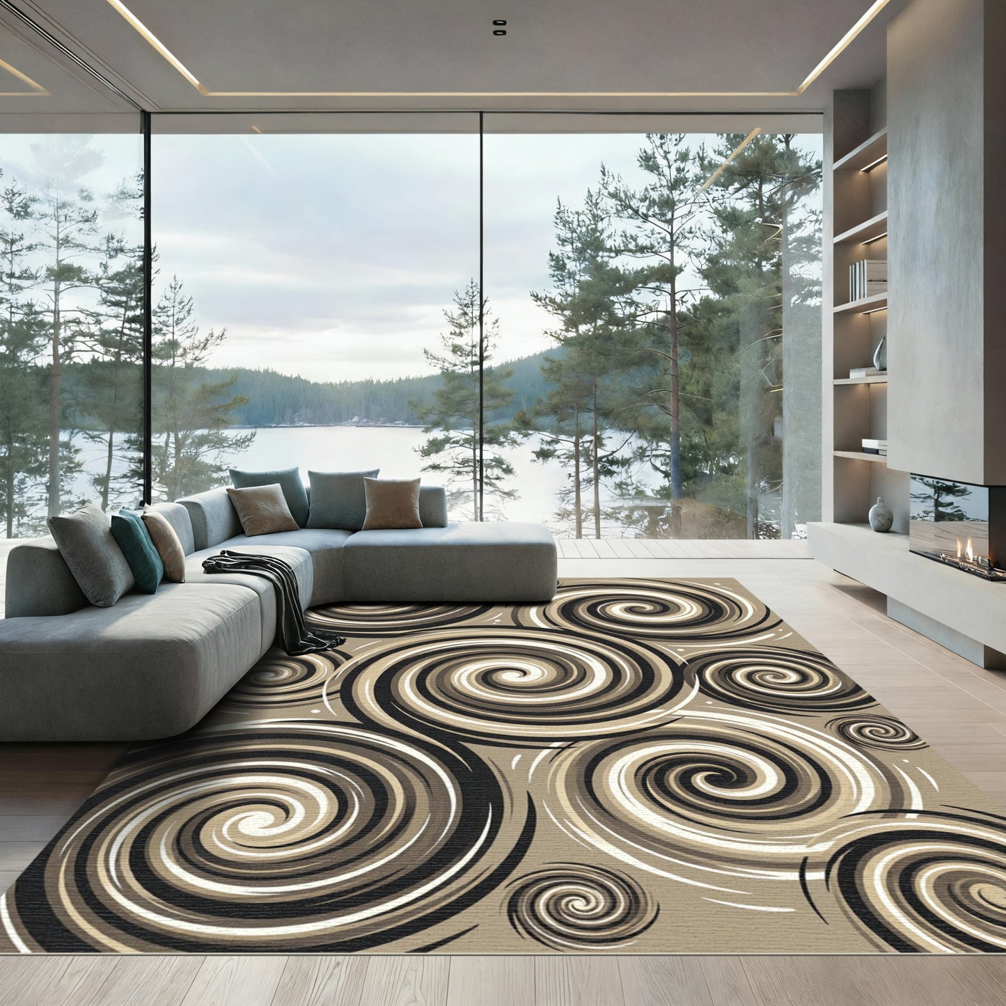 Neutral Earth Tone Abstract Swirl Rug