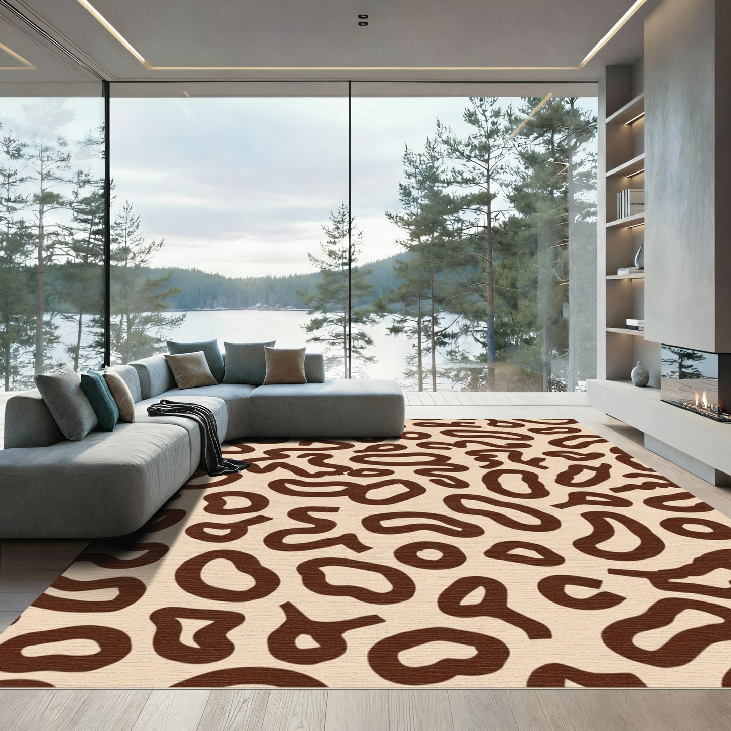 Earthy Brown Abstract Animal Spots Rug