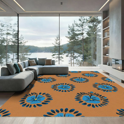 Blue Sunburst Floral Ochre Rug