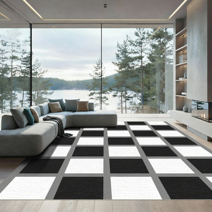 Classic Black White Grid Squares Rug