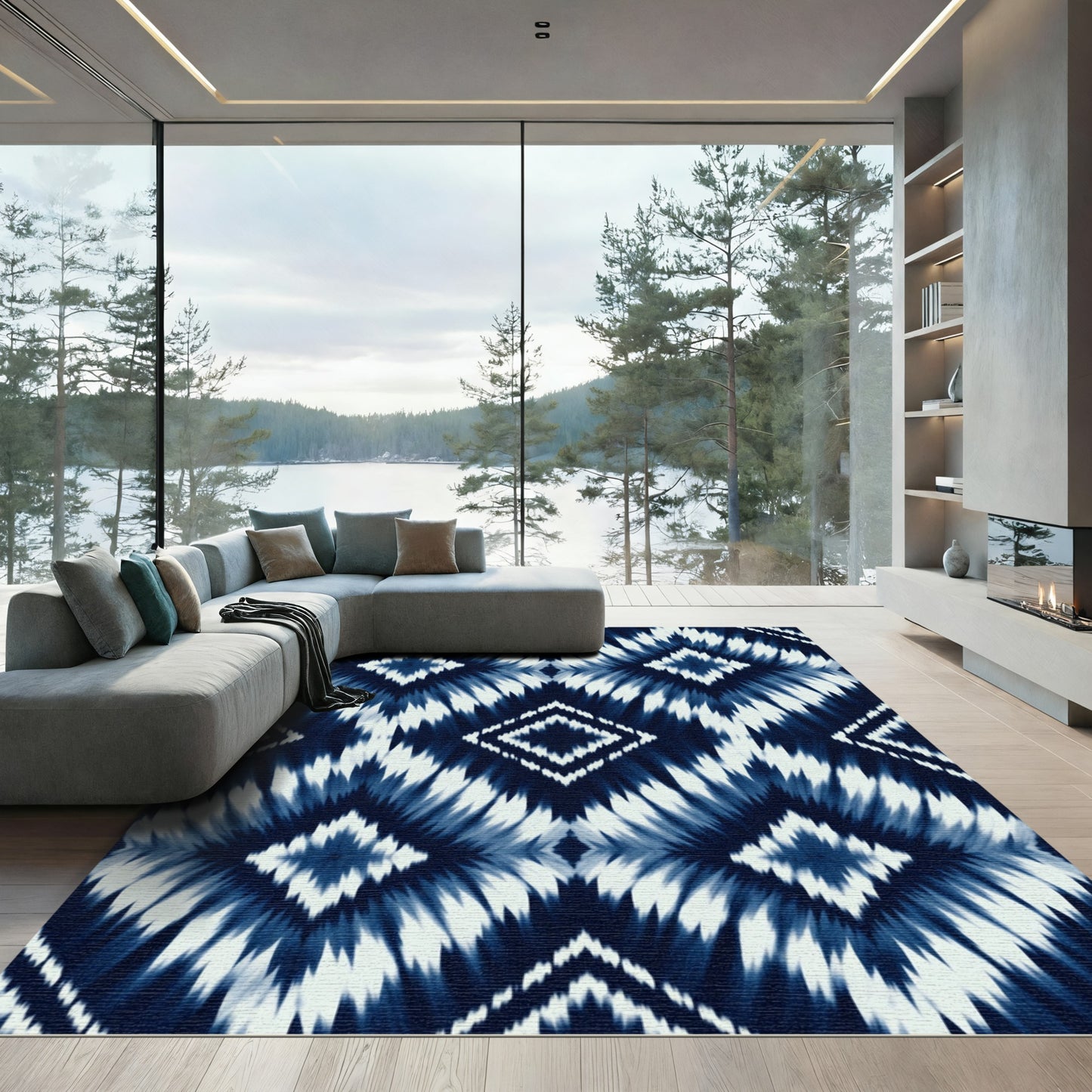 Indigo Blue Tie Dye Diamond Rug