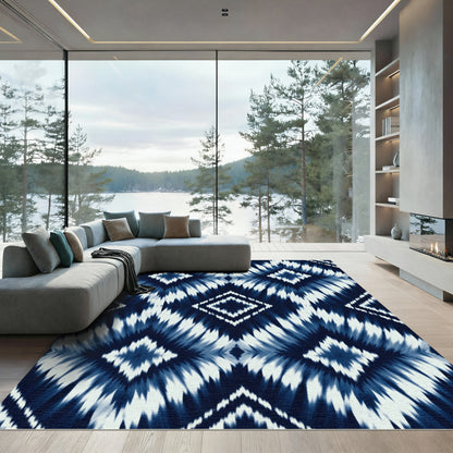 Indigo Blue Tie Dye Diamond Rug