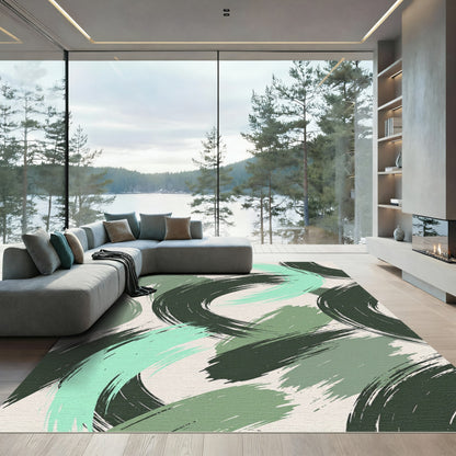 Green Sage Brushstroke Swirl Rug