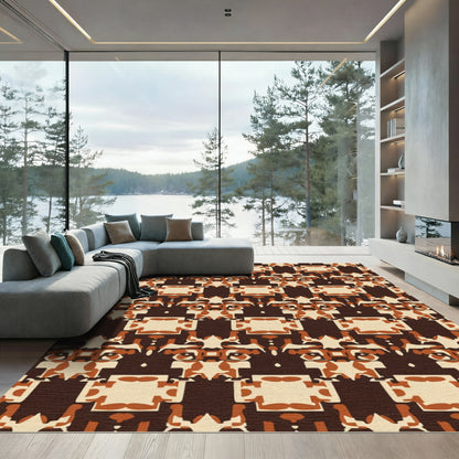 Earthy Tone Geometric Folk Art Rug