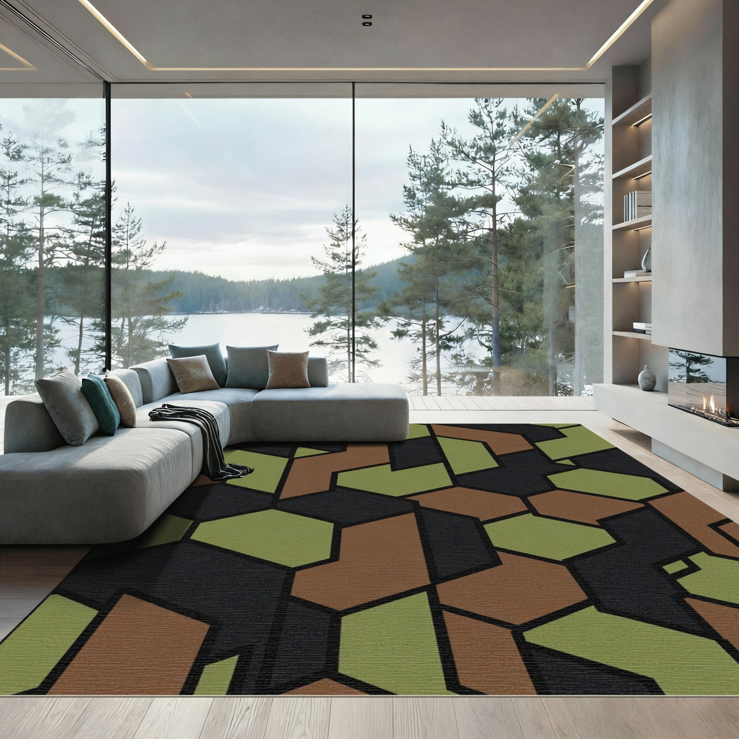 Woodland Camo Geometric Abstract Rug