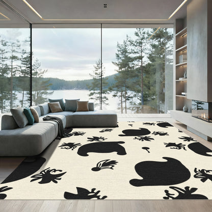 Black Amoeba Floral Garden Rug