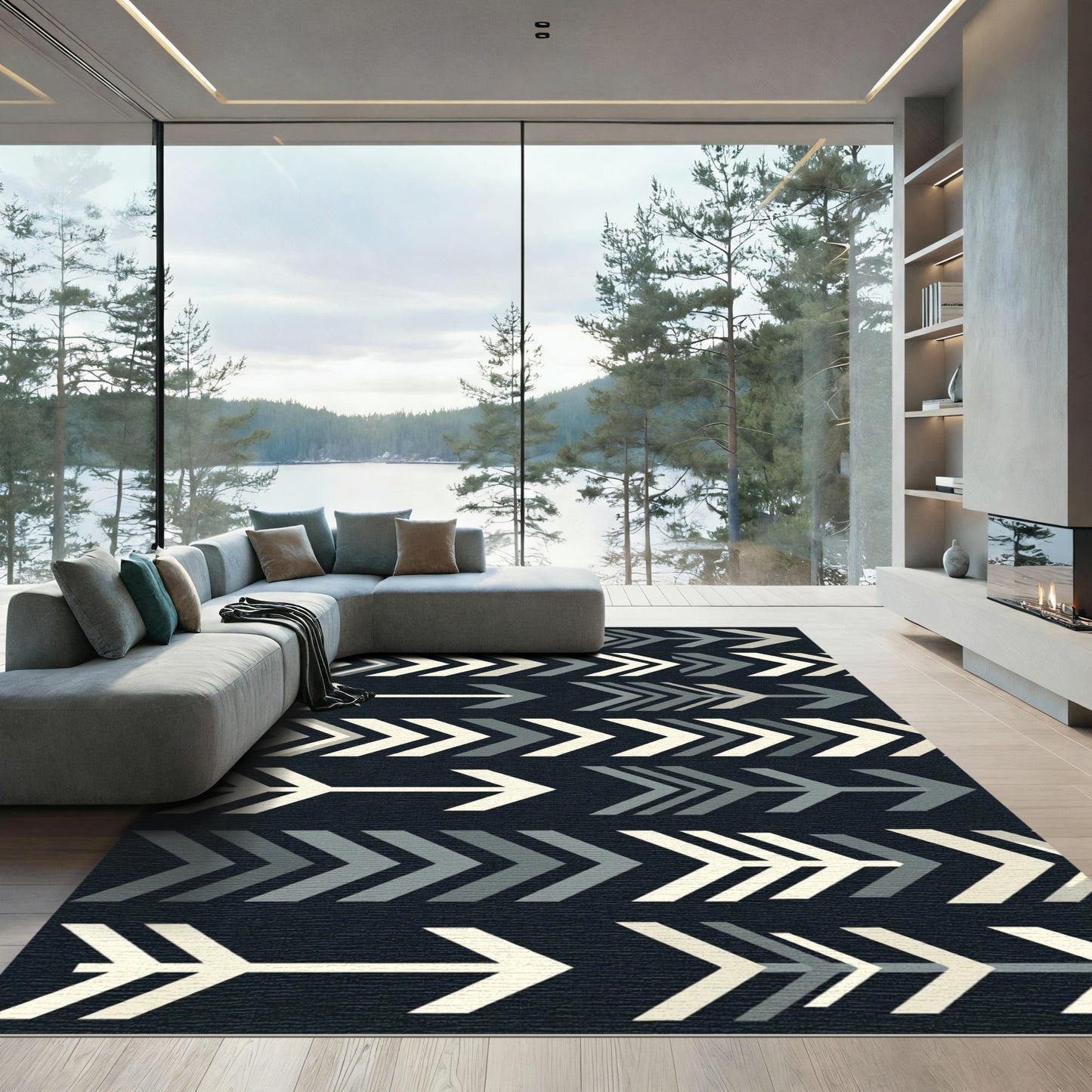 Modern Monochrome Arrow Geometric Rug