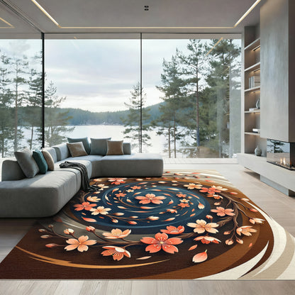Coral Blossom Swirl Cherry Branch Rug
