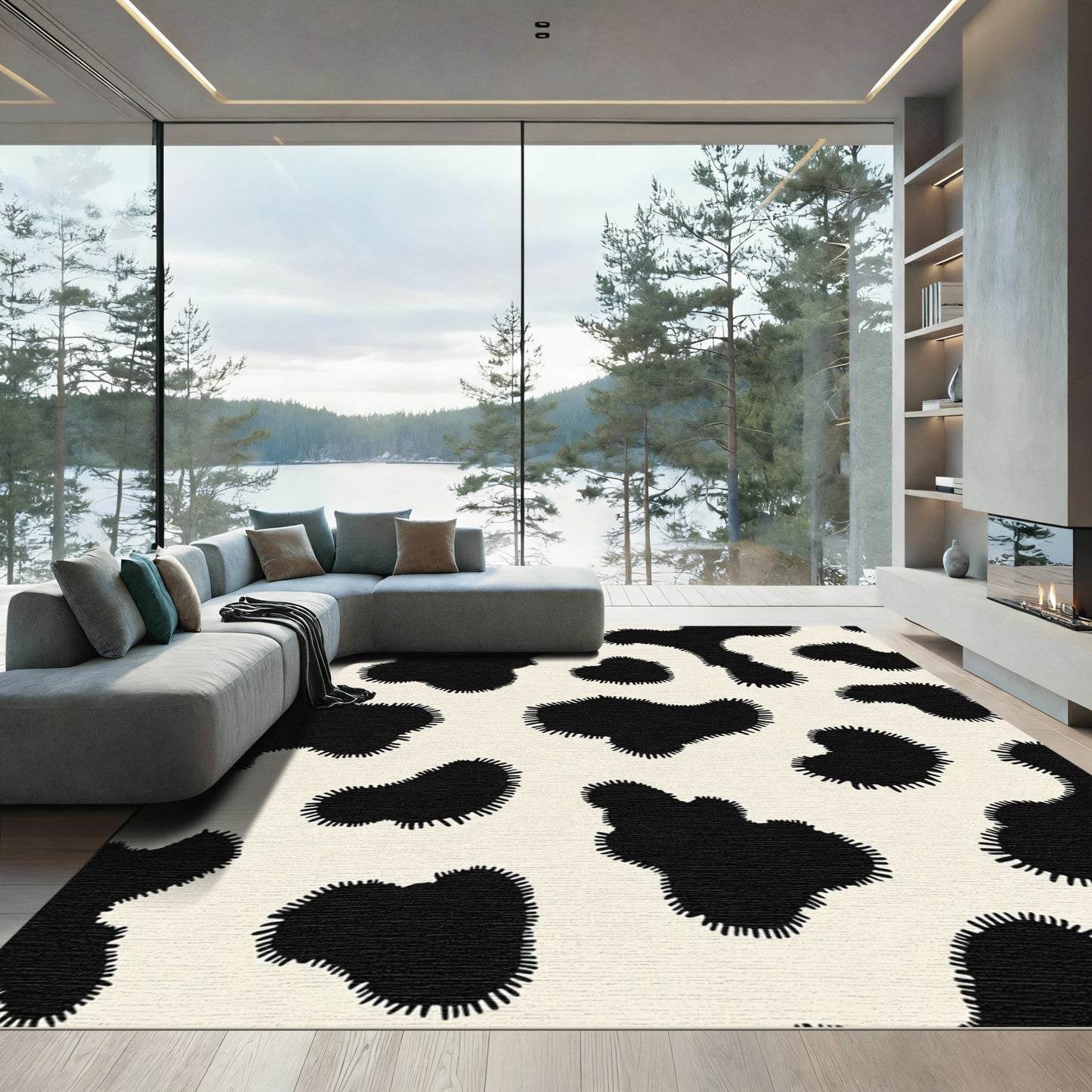 Black Cream Jagged Spots Rug