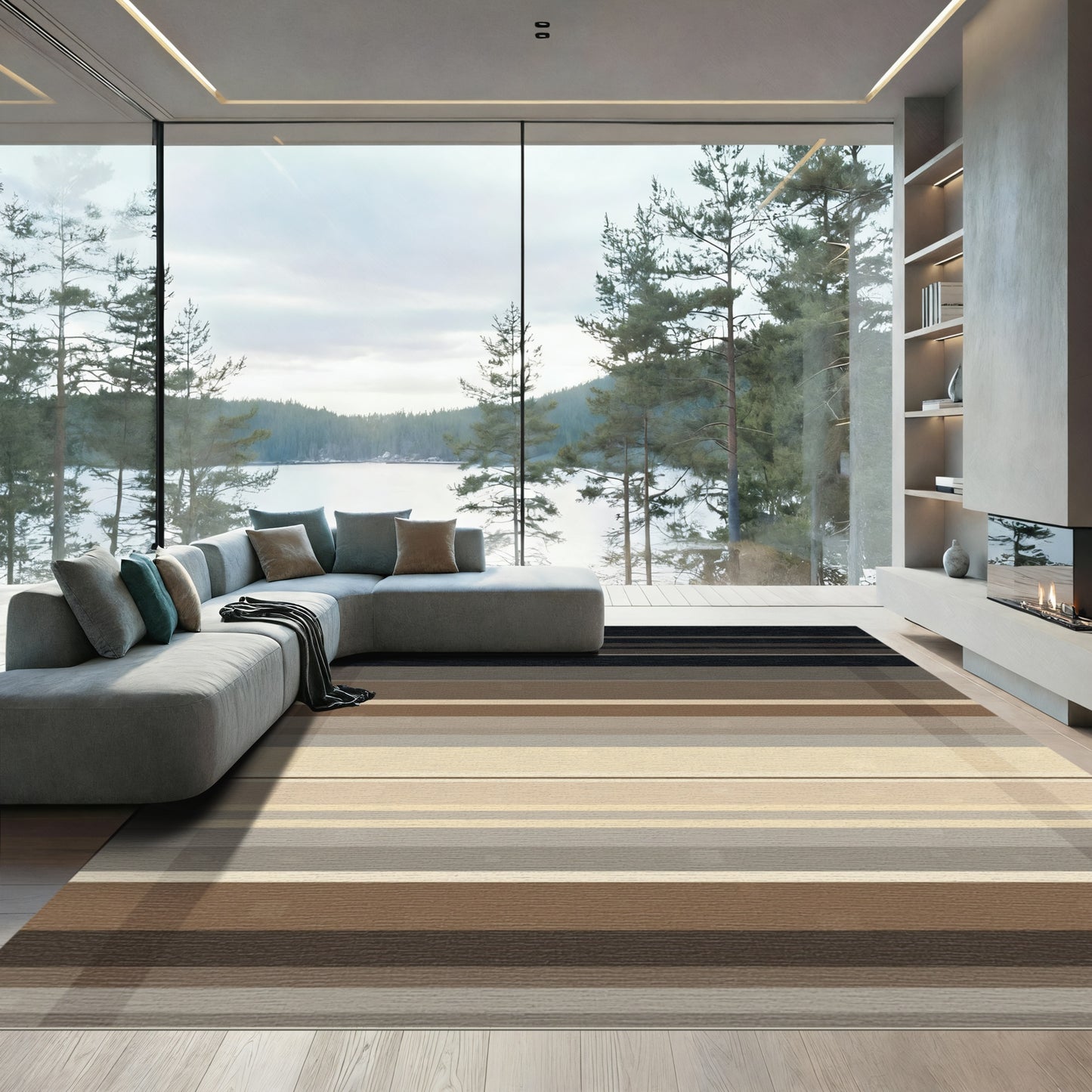 Neutral Tones Woven Linear Rug