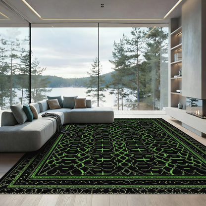 Neon Green Geometric Interlocking Lines Rug