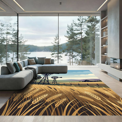 Golden Wheat Fields with Farm Windmills Rug