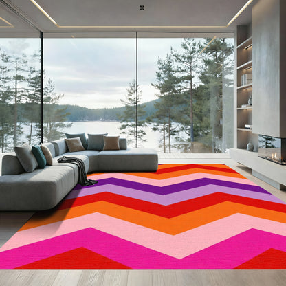 Retro Chevron Stripes Red Orange Purple Rug