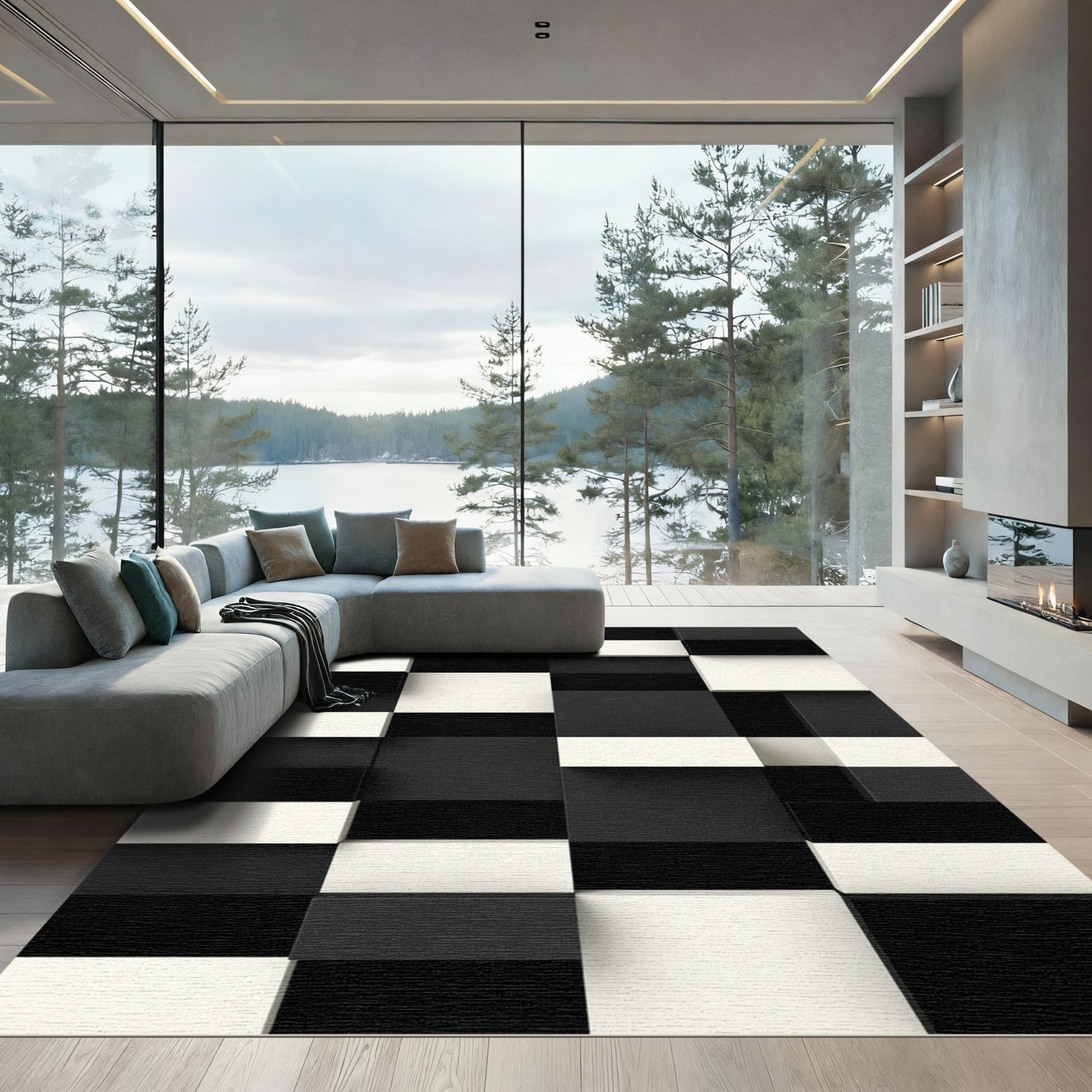 Contemporary Abstract Pixelated Grid Rug