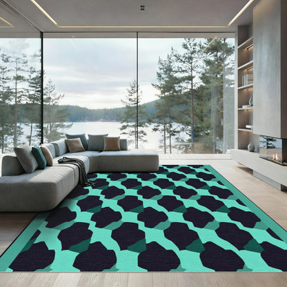 Teal Geometric Overlay Abstract Rug