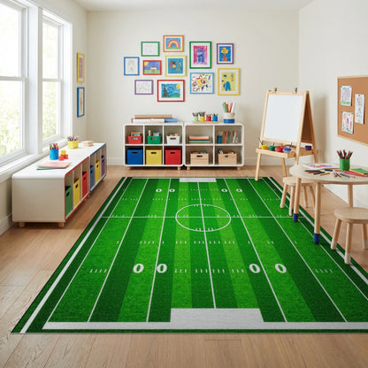 Vibrant Green Football Field Rug