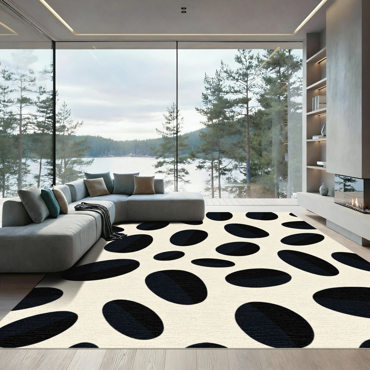 Cream Black Oval Spots Rug