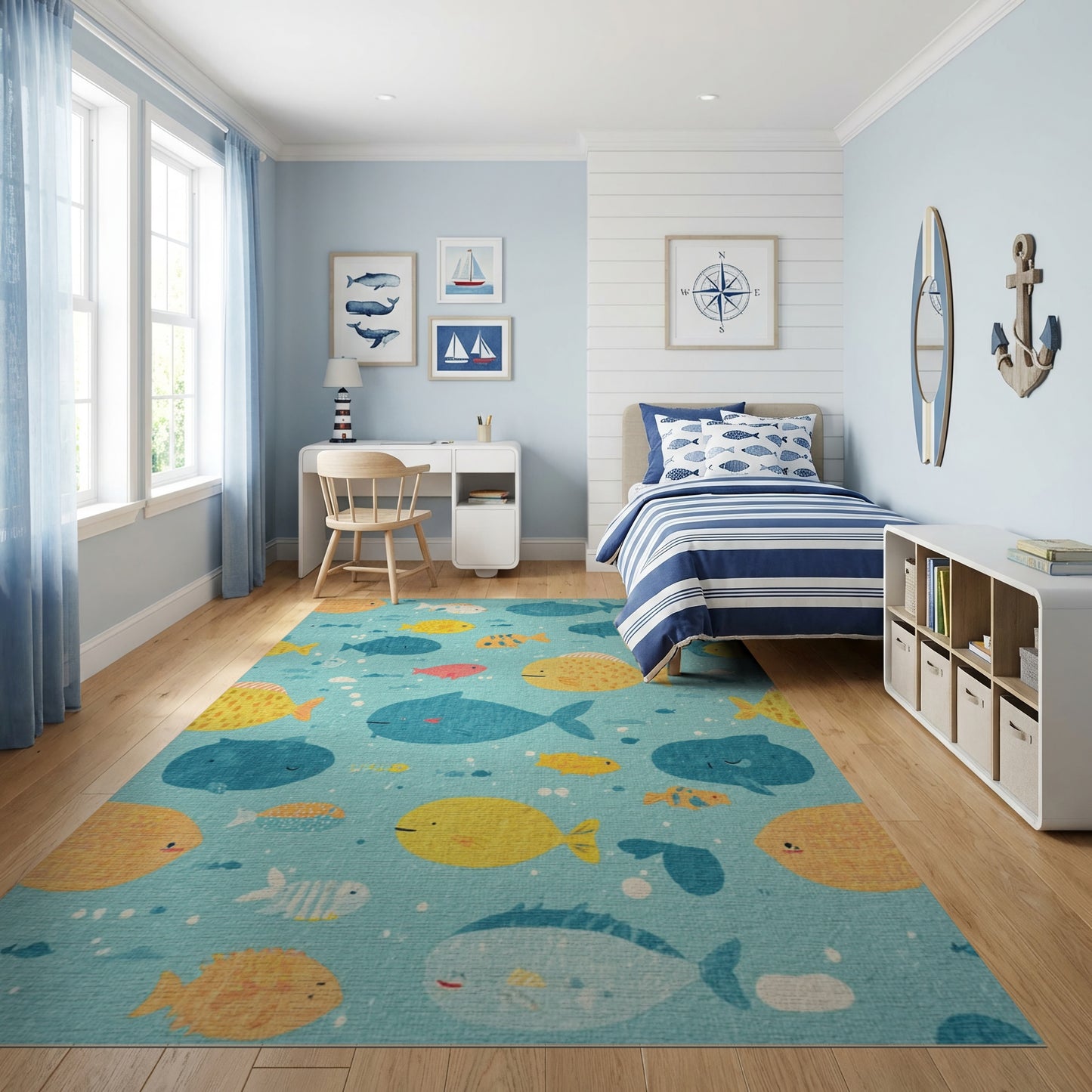 Whimsical Colorful Fish Pattern Rug