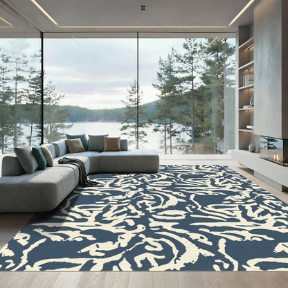 Cream And Navy Organic Swirl Rug