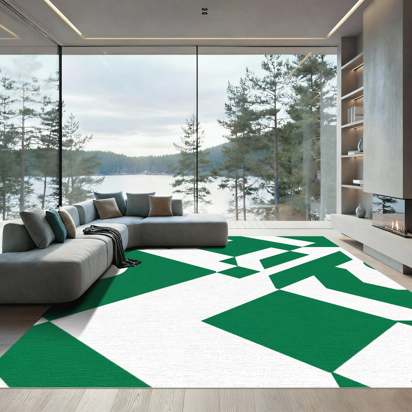 Emerald White Geometric Shapes Rug