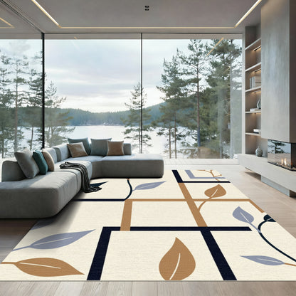 Geometric Leaf Inlay Neutral Tones Rug