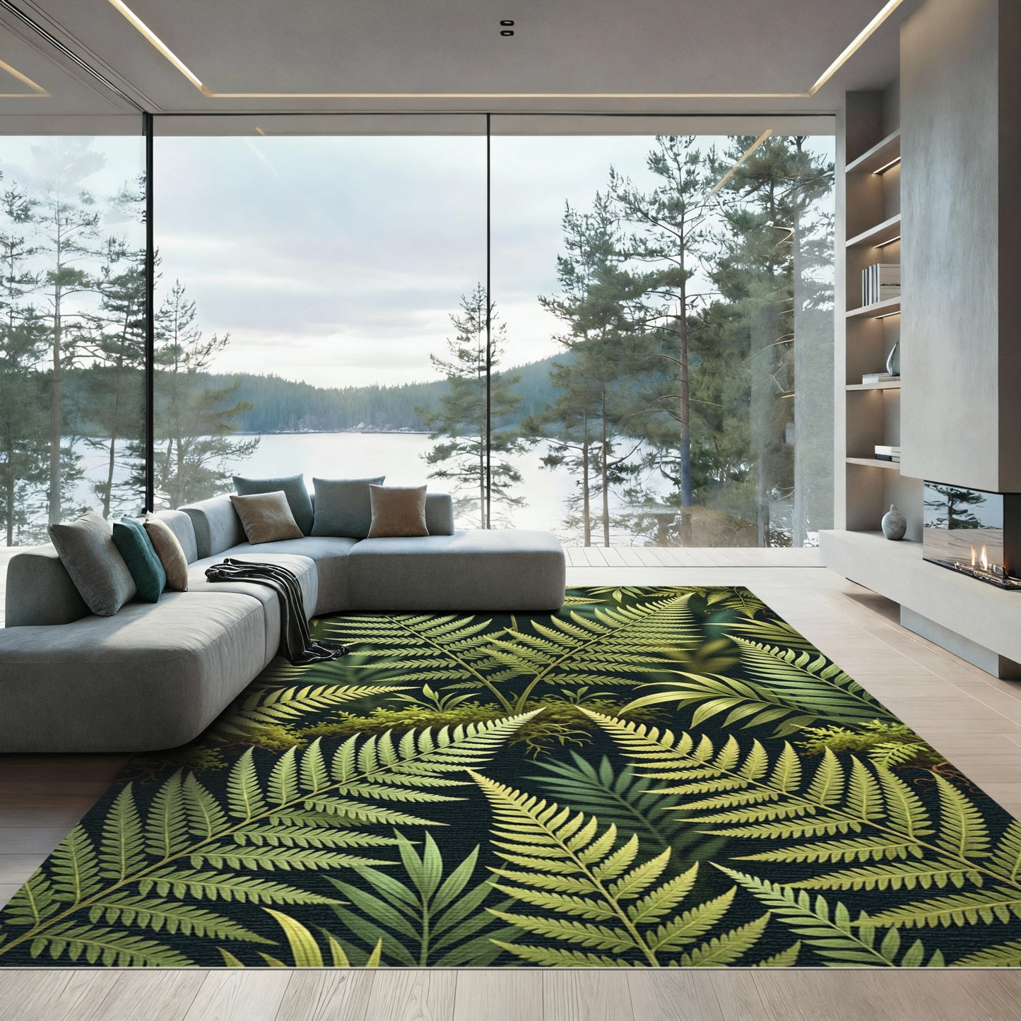 Lush Green Fern Forest Foliage Rug