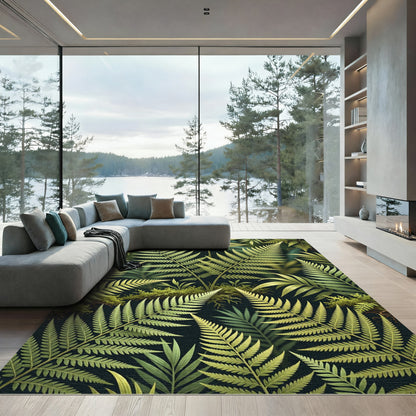 Lush Green Fern Forest Foliage Rug