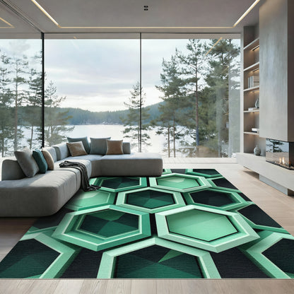 Modern Mint Geometric Hexagon Tile Rug