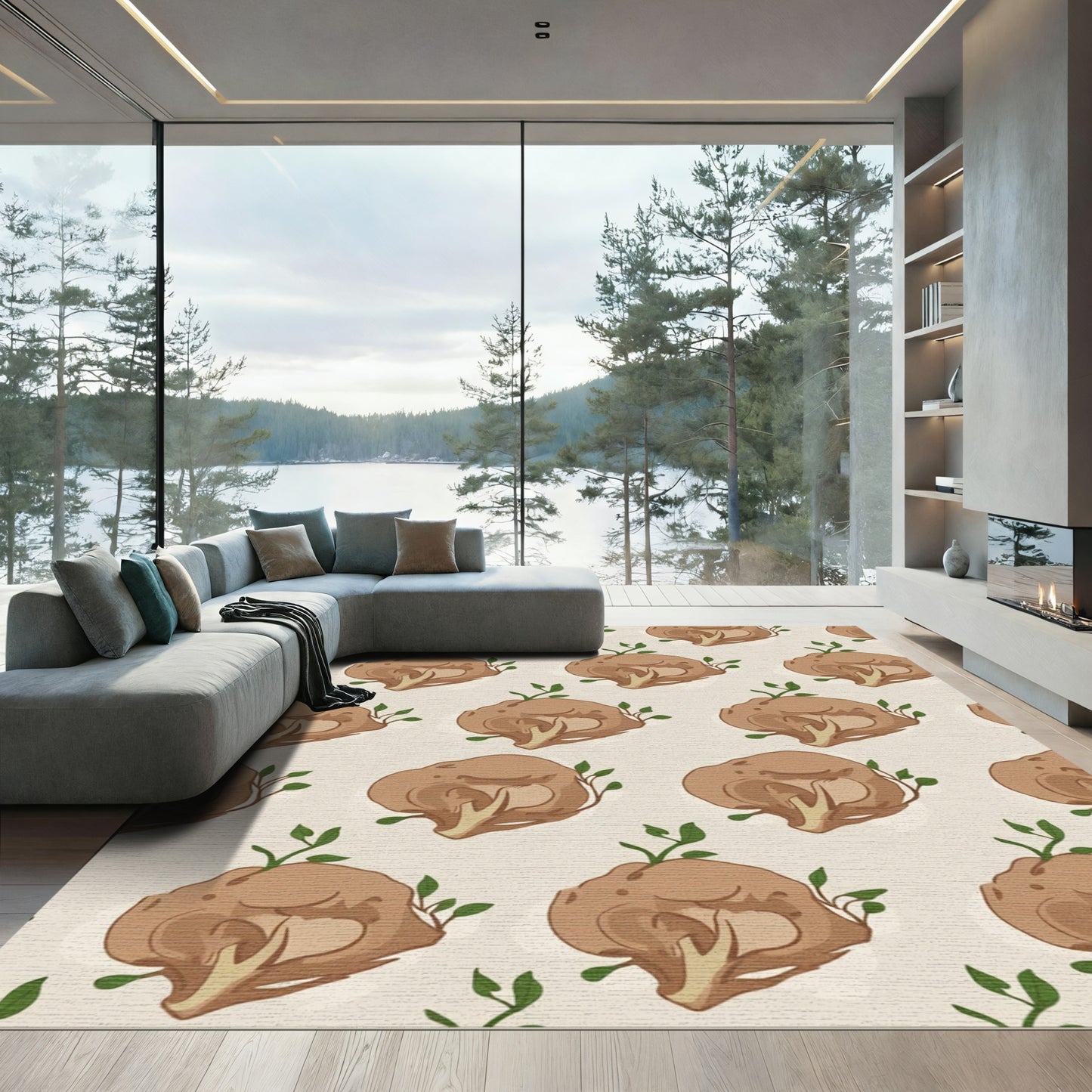 Earthy Brown Cauliflower Sprouts Repeating Rug
