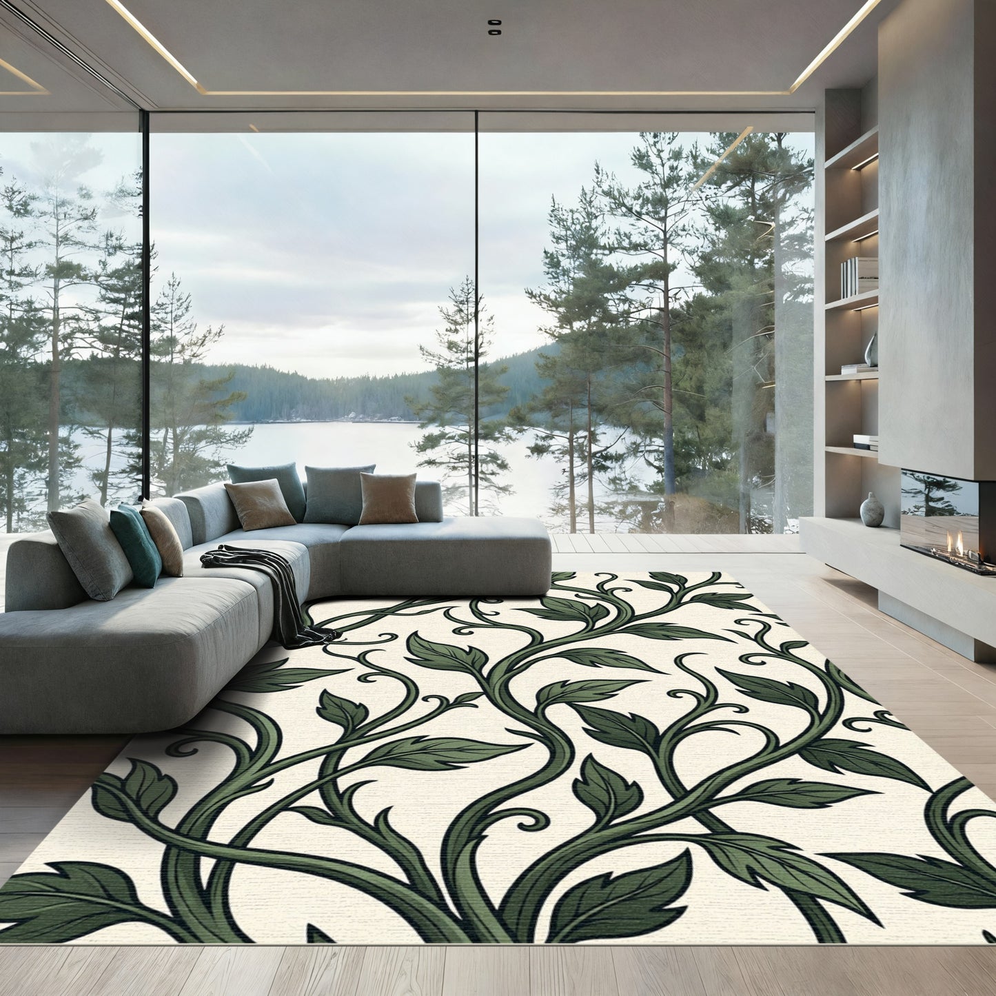 Ethereal Forest Vine Leaf Swirl Rug