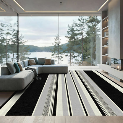 Black Gray White Striped Canvas Rug