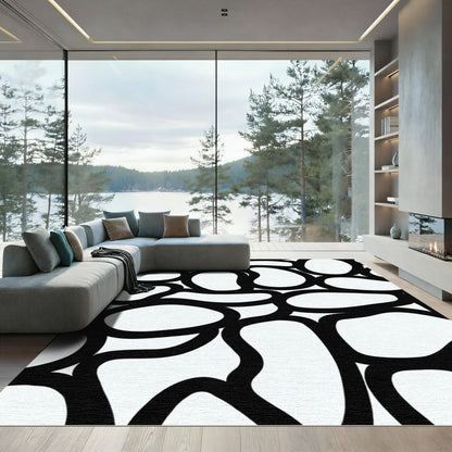 Bold Organic Shapes Black White Rug