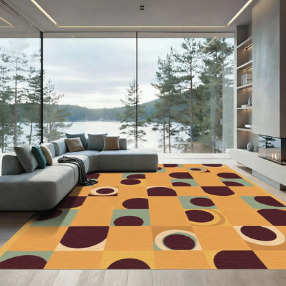 Golden Amber Abstract Geometric Circles Rug