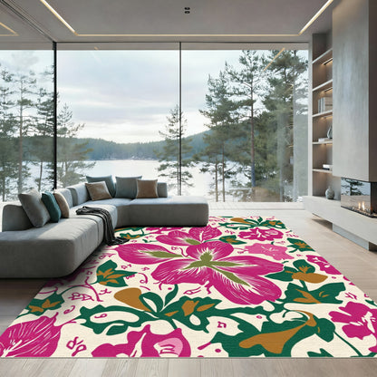 Vibrant Magenta Floral Vine Overlay Rug