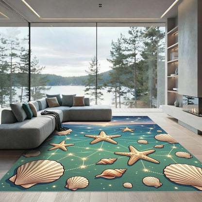Coastal Starfish and Seashell Constellation Rug