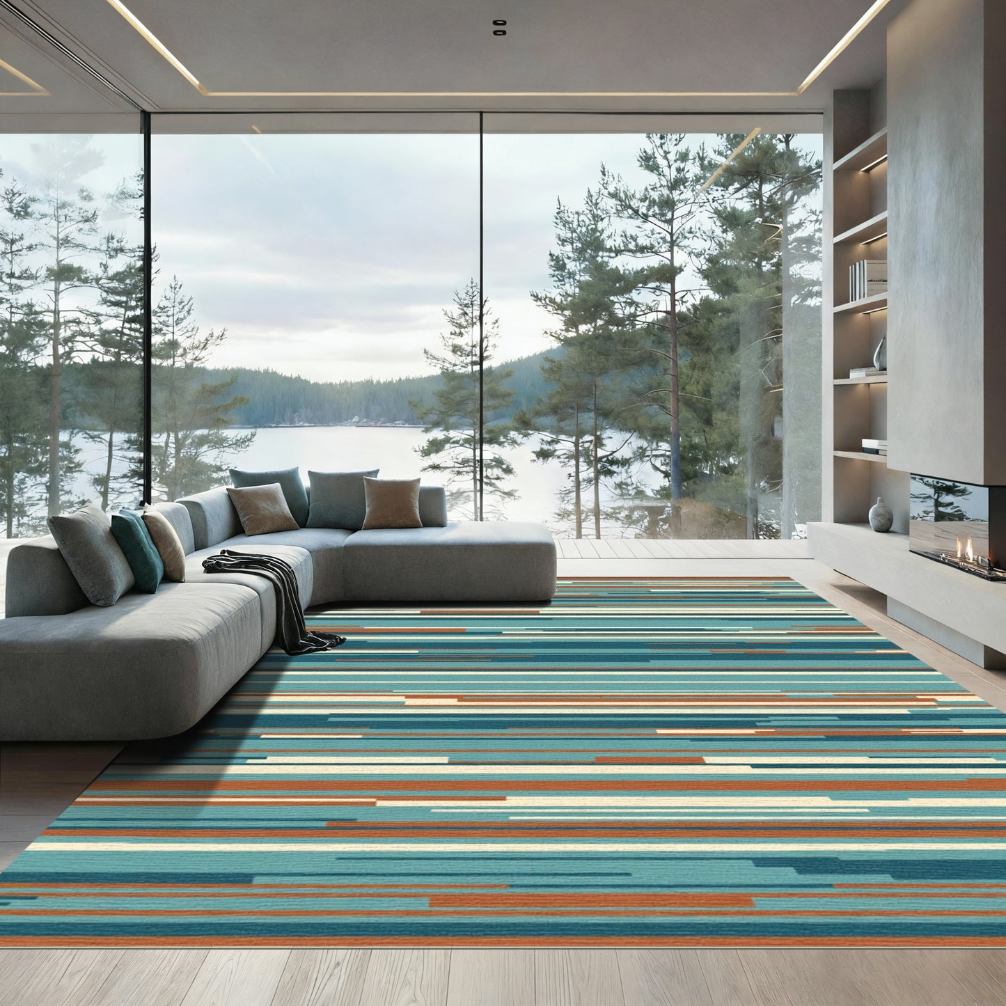 Abstract Horizontal Stripe Canvas Rug