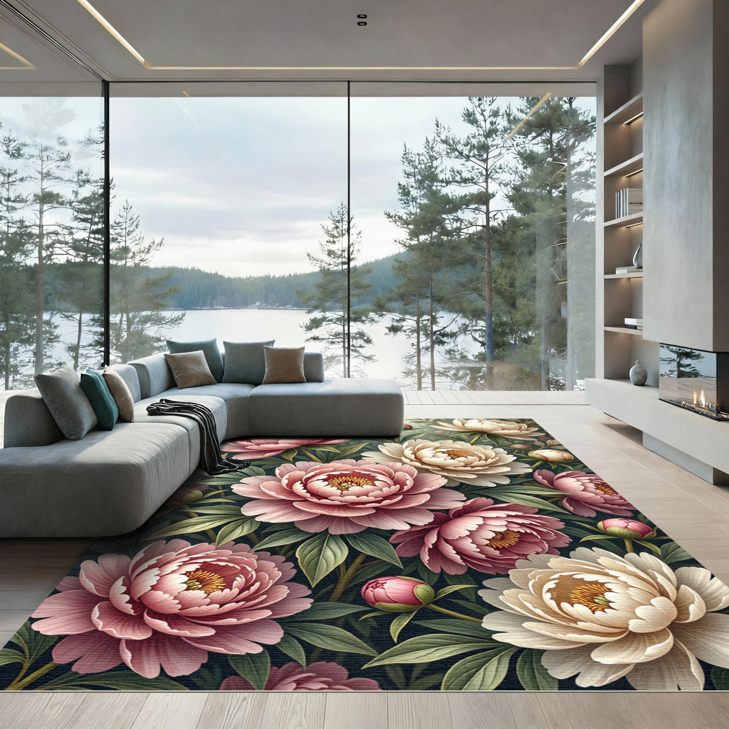 Blush Peony Floral Garden Bouquet Rug