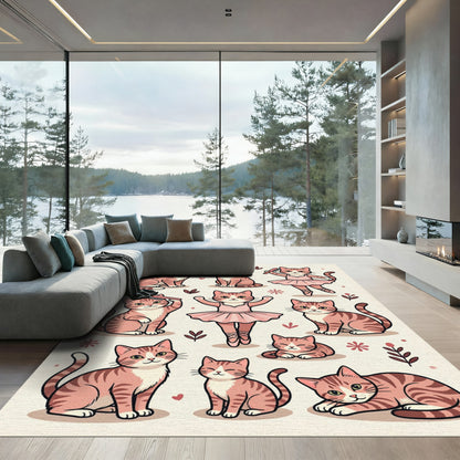 Whimsical Pink Cat Ballerina Illustration Rug