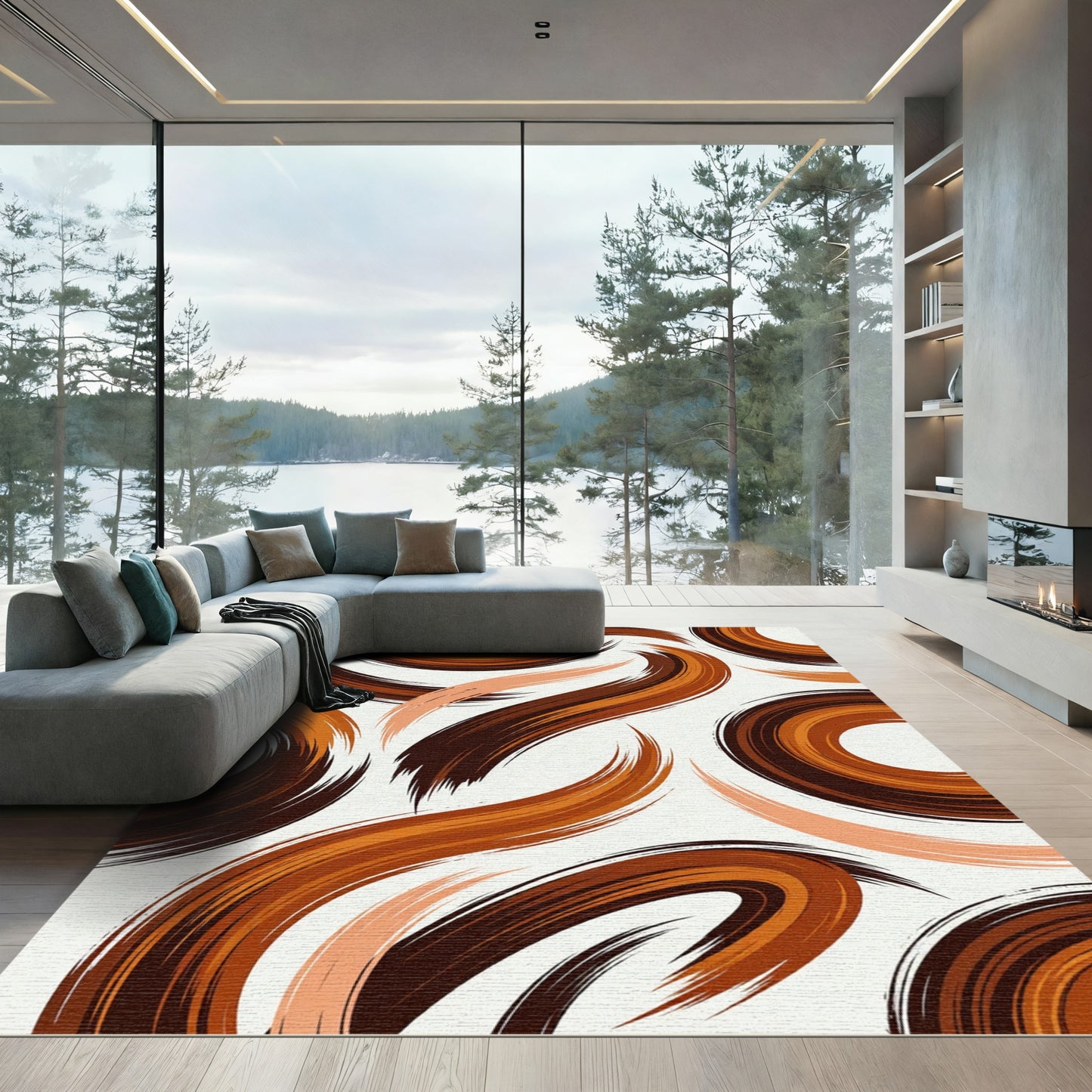 Abstract Copper Swirls Earthy Tone Rug