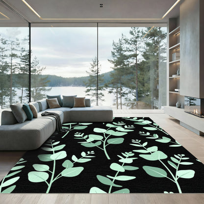 Eucalyptus Leaves on Black Foliage Rug