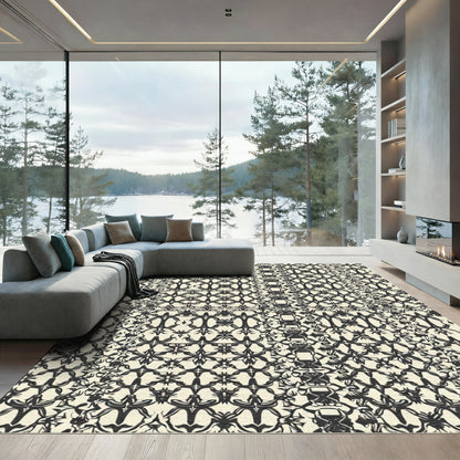 Black Cream Ornate Organic Damask Rug