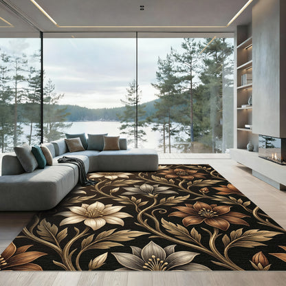 Antique Gold Floral Vine Arrangement Rug
