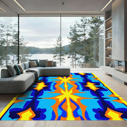 Vivid Blue Orange Radiating Star Rug