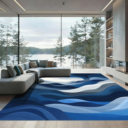 Deep Blue Abstract Wave Terrain Rug