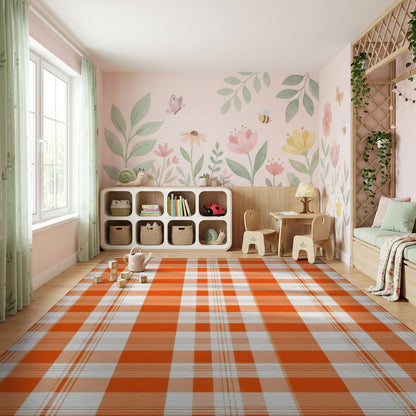 Bold Orange and White Plaid Rug