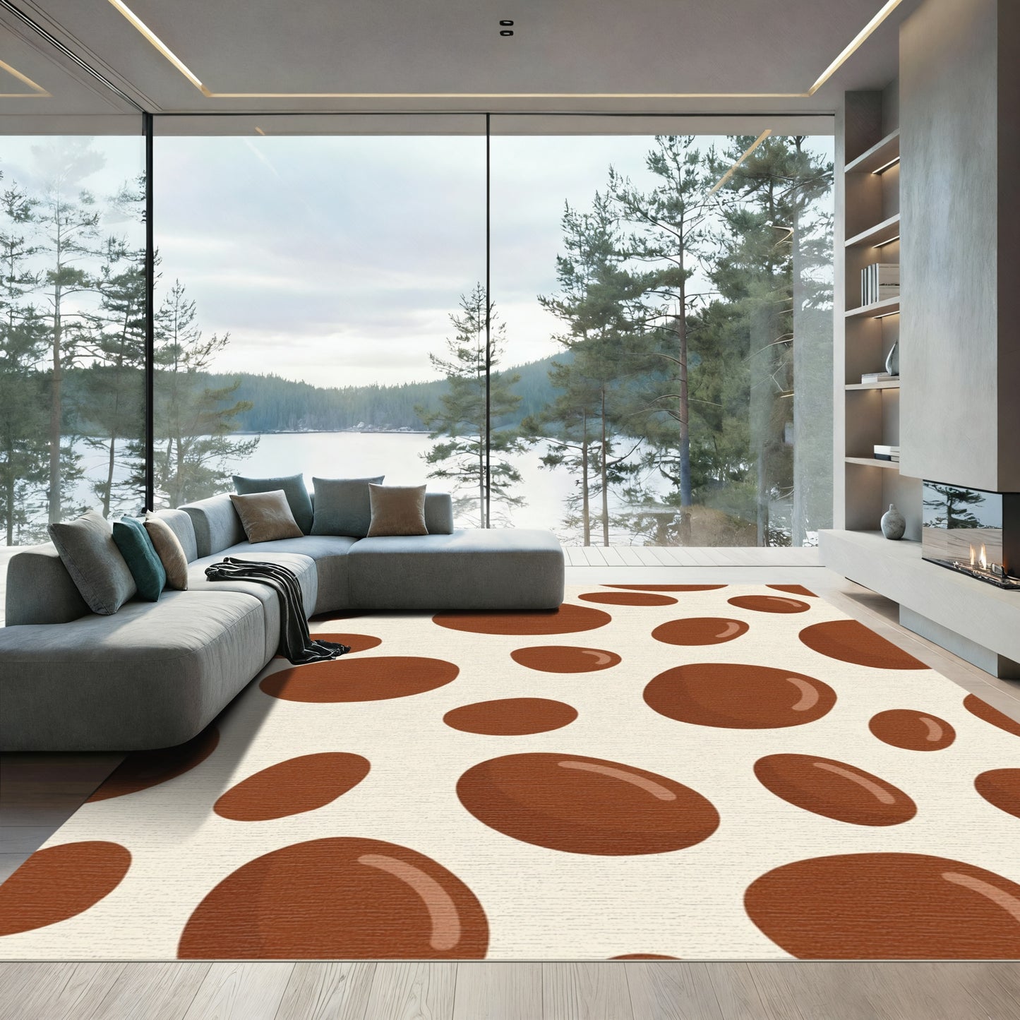 Brown Speckled Cream Ovals Rug
