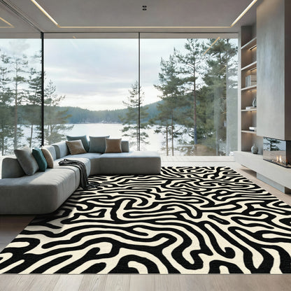 Black White Organic Labyrinth Rug