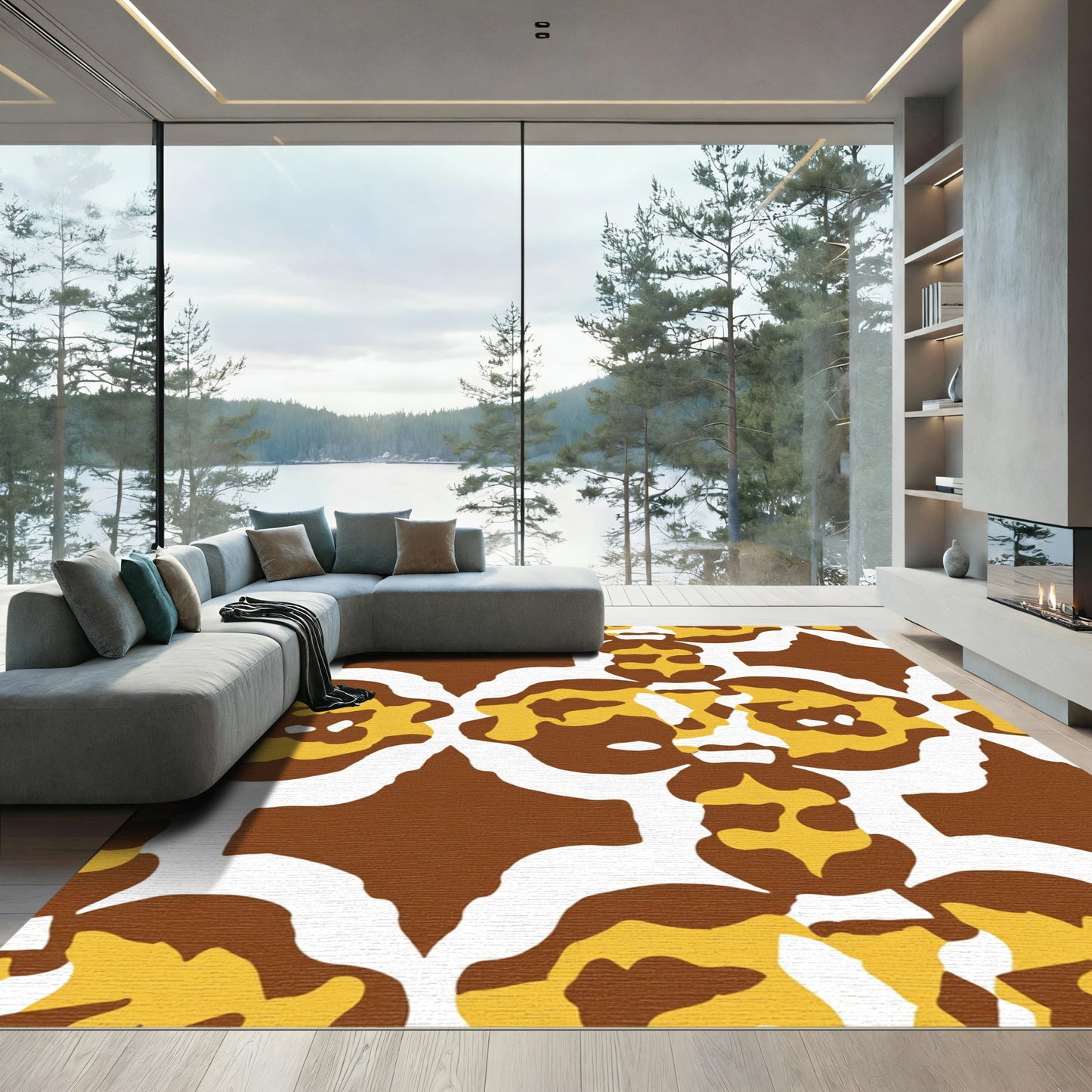 Brown Yellow Abstract Organic Arrangement Rug