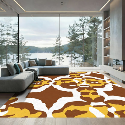 Brown Yellow Abstract Organic Arrangement Rug